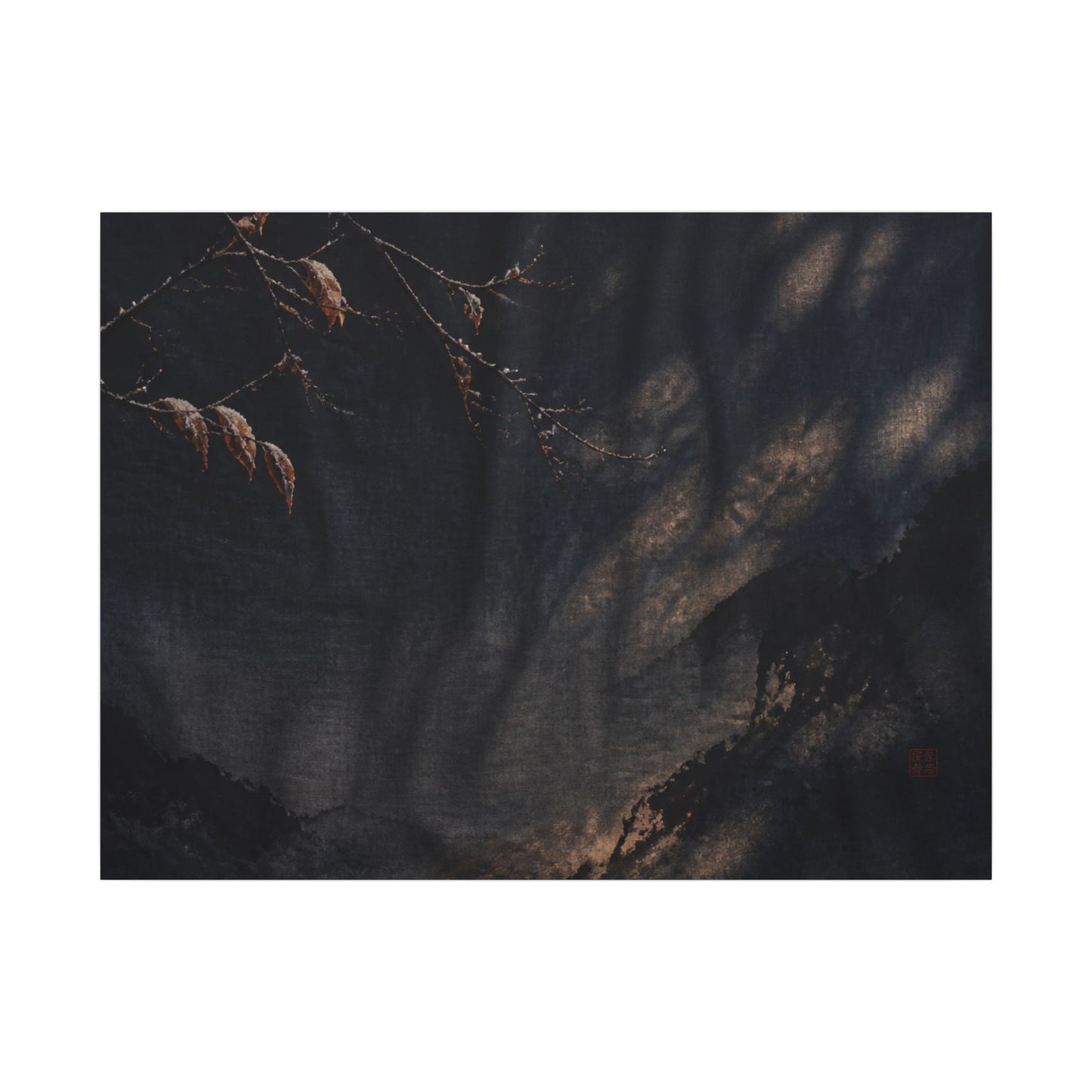 Atmospheric Silk Drape Canvas Art - Charcoal Ink Dark Japandi