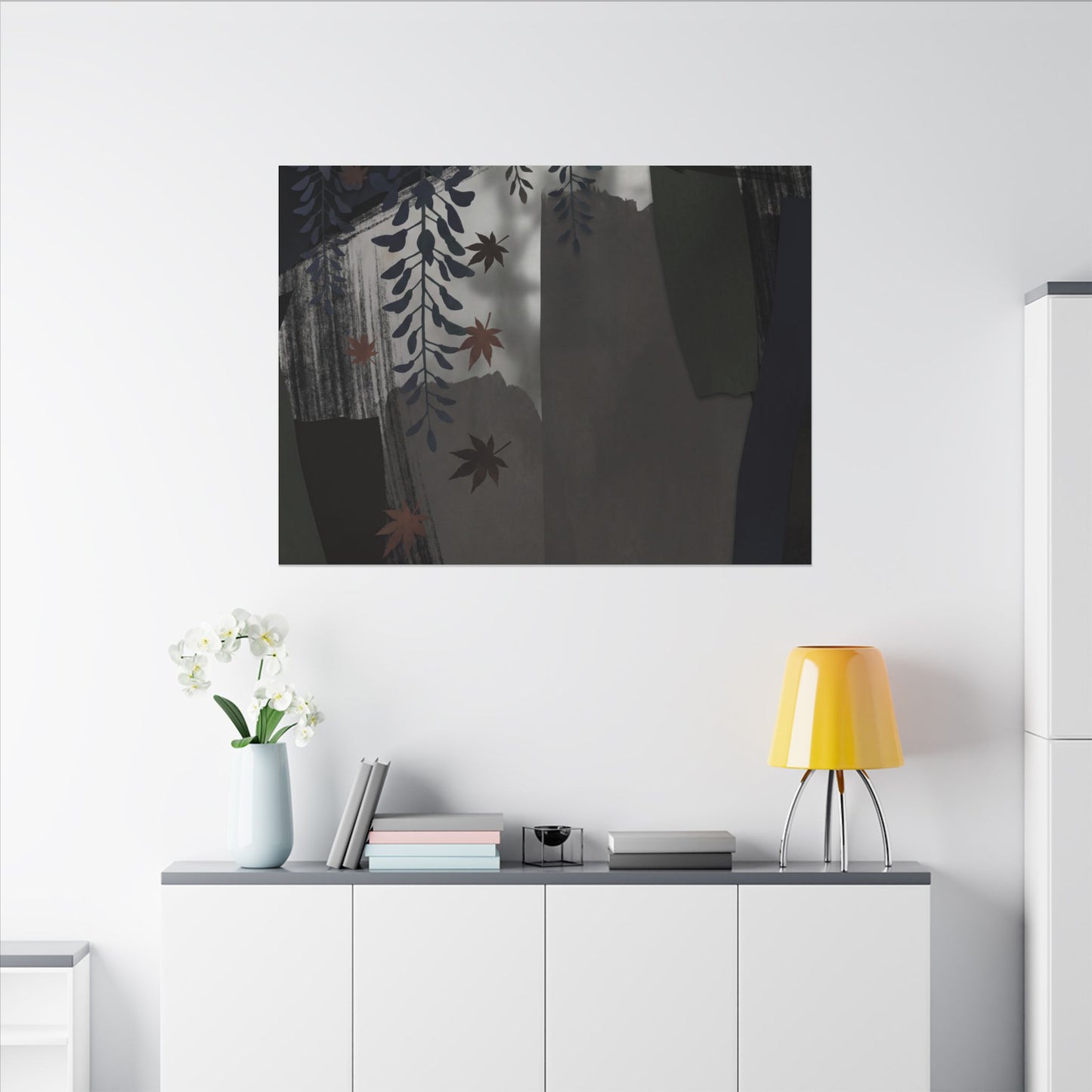 Wisteria Autumn Canvas Art | Dark Japandi Moody Design