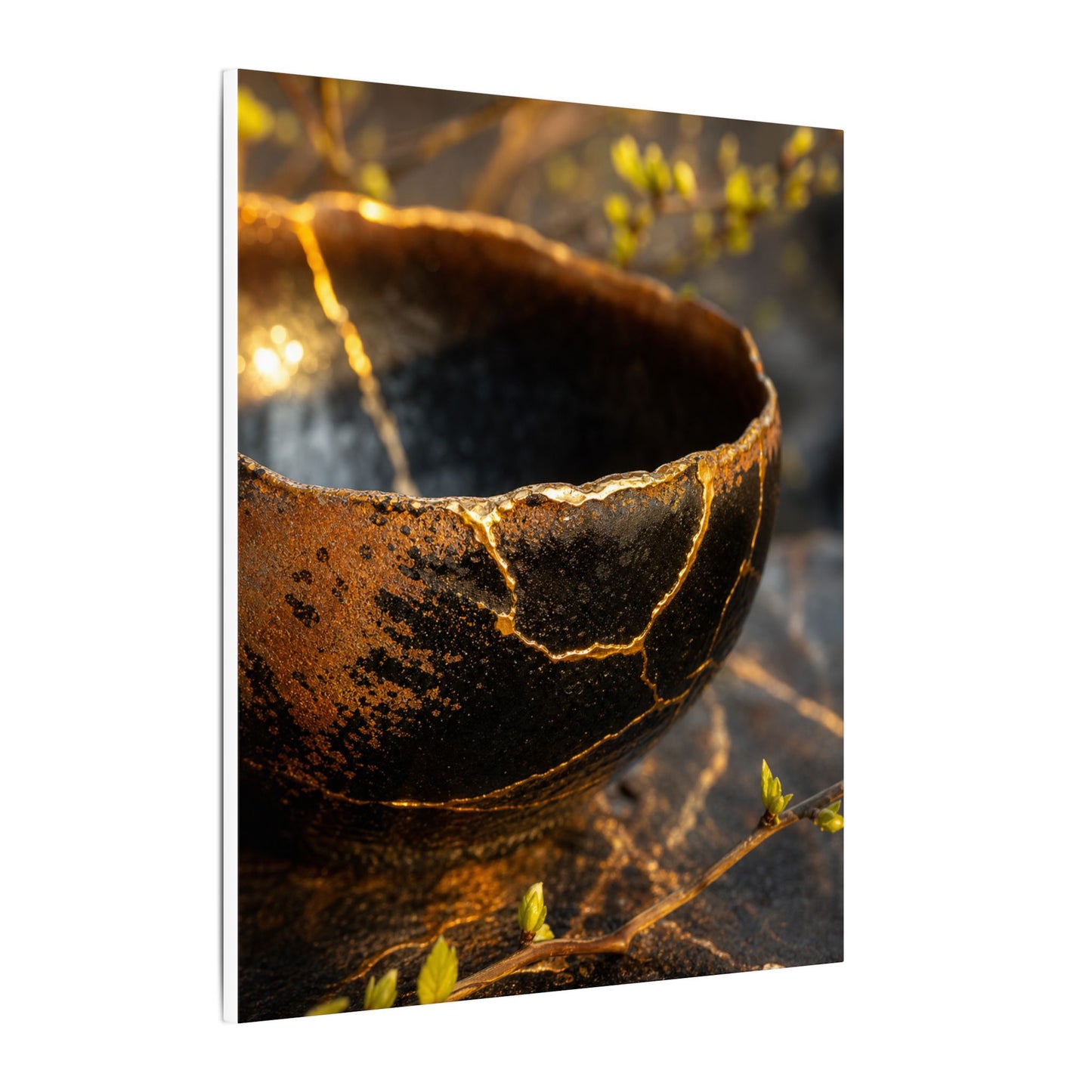 Kintsugi Ceramic Bowl in Golden Hour | Gold Vein Canvas Art
