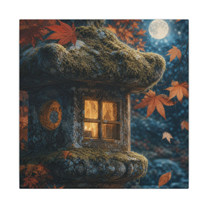 Autumn Stone Lantern Forest Whimsy Canvas Art | Earthy Decor