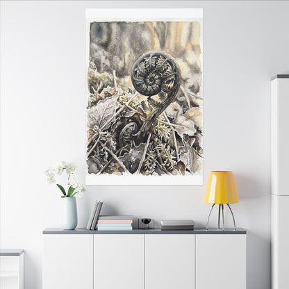 Japandi Fern Unfurling in Golden Hour | Watercolor Canvas Art