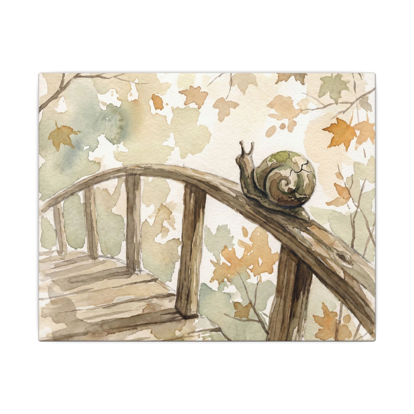 Wooden Bridge Canvas Art | Autumn Japandi Watercolor Art