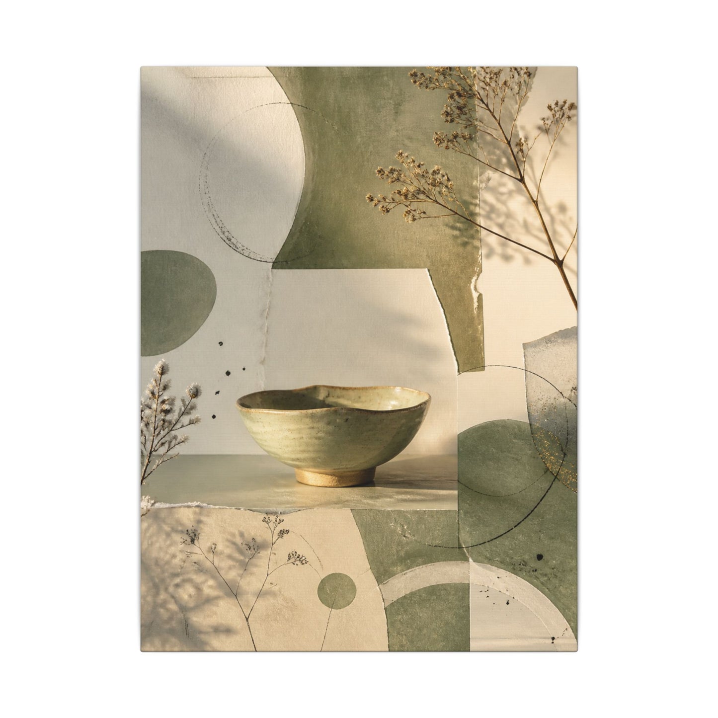 Warm Ceramic Bowl Canvas Art - Minimal Line Japandi