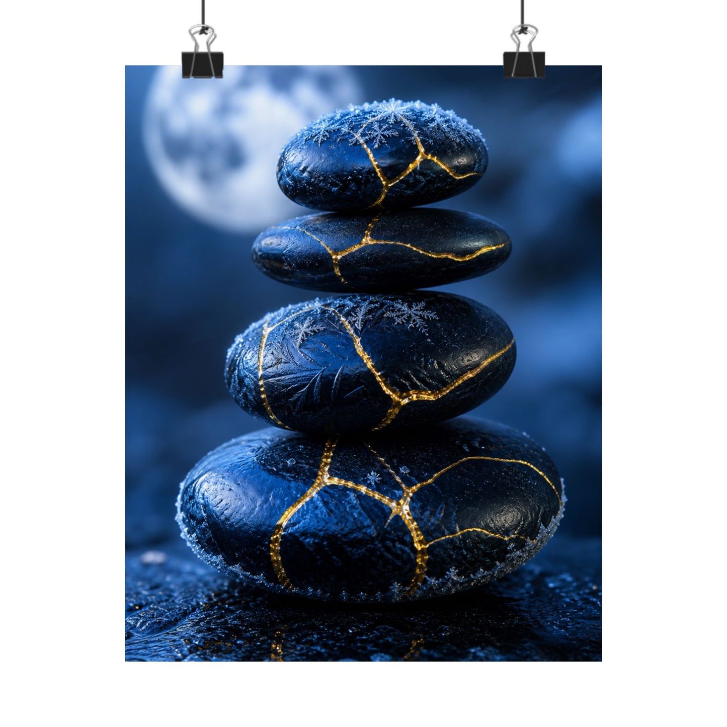 River Stones Gold Repair Wall Art Print | Philosophical Kintsugi Art