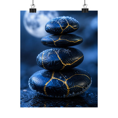 River Stones Gold Repair Wall Art Print | Philosophical Kintsugi Art