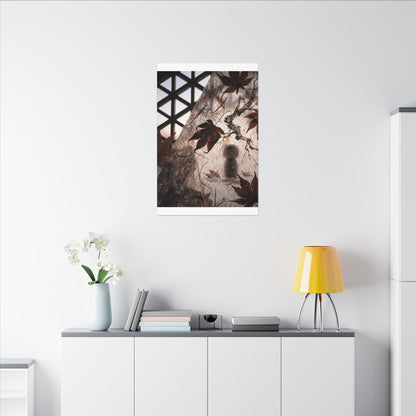 Shoji Screen Autumn Canvas Art | Dark Japandi Atmospheric Design
