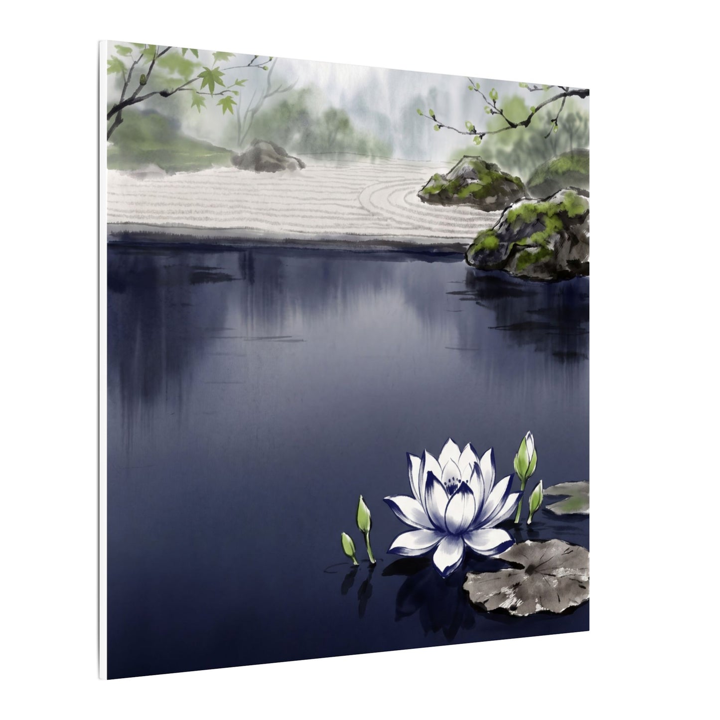 Lotus Flower Karesansui Canvas Art | Tranquil Zen Art