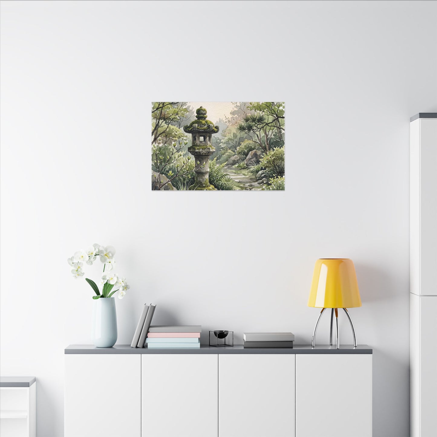 Neutral Stone Lantern Canvas Art - Watercolor Japandi