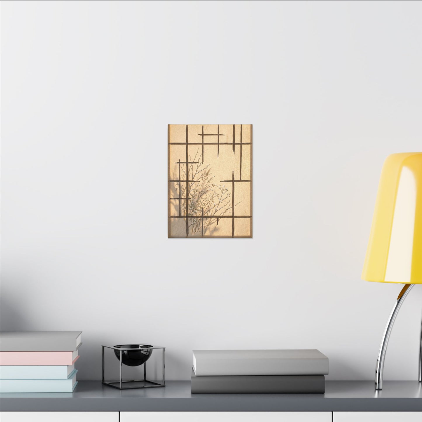 Shoji Screen Canvas Art | Winter Japandi Minimal Line Art