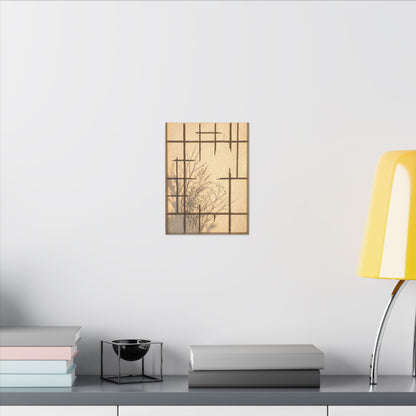 Shoji Screen Canvas Art | Winter Japandi Minimal Line Art