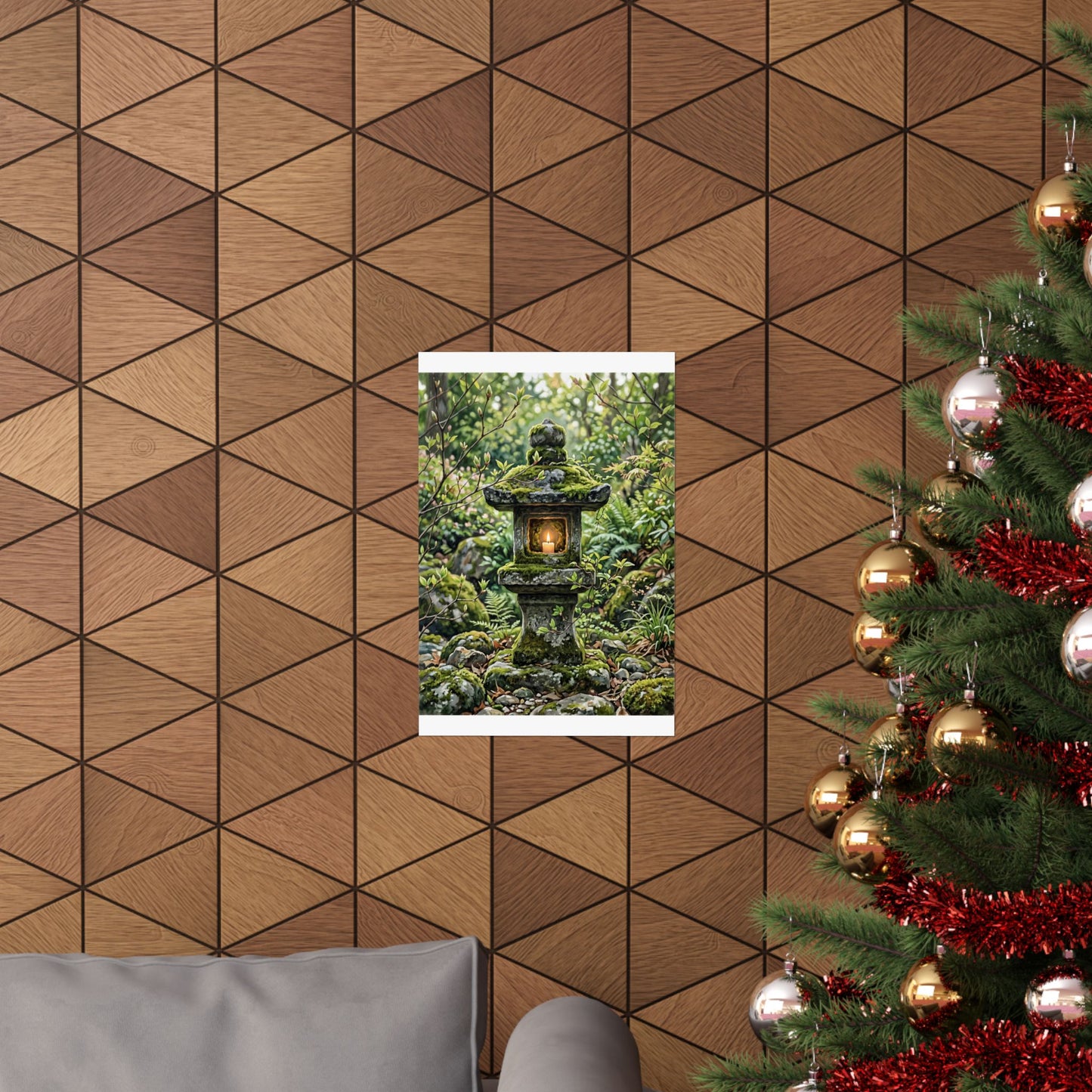 Stone Lantern Wall Art Print | Spring Japandi Japanese Pattern Art