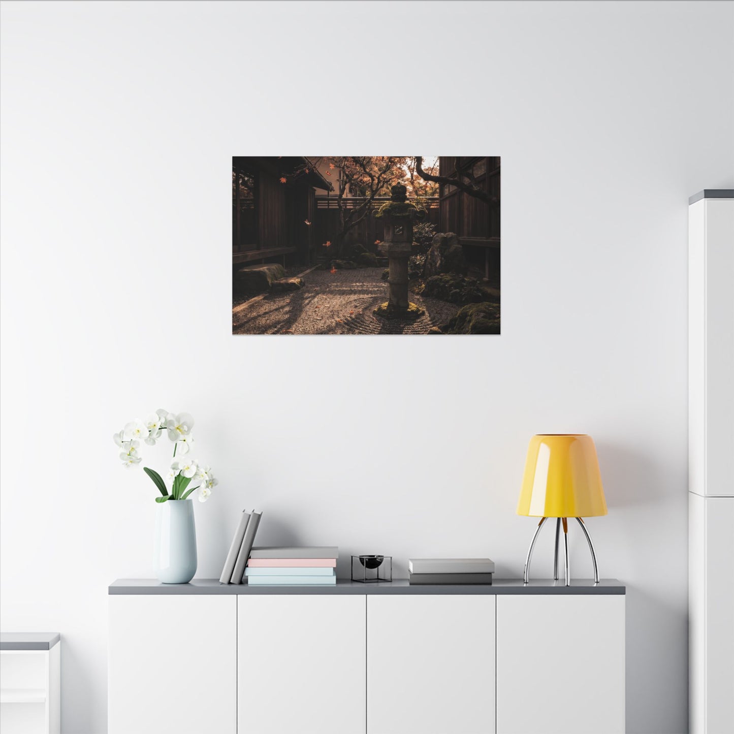 Seijaku Stone Lantern Canvas Art - Dark Japandi Shadow Zen