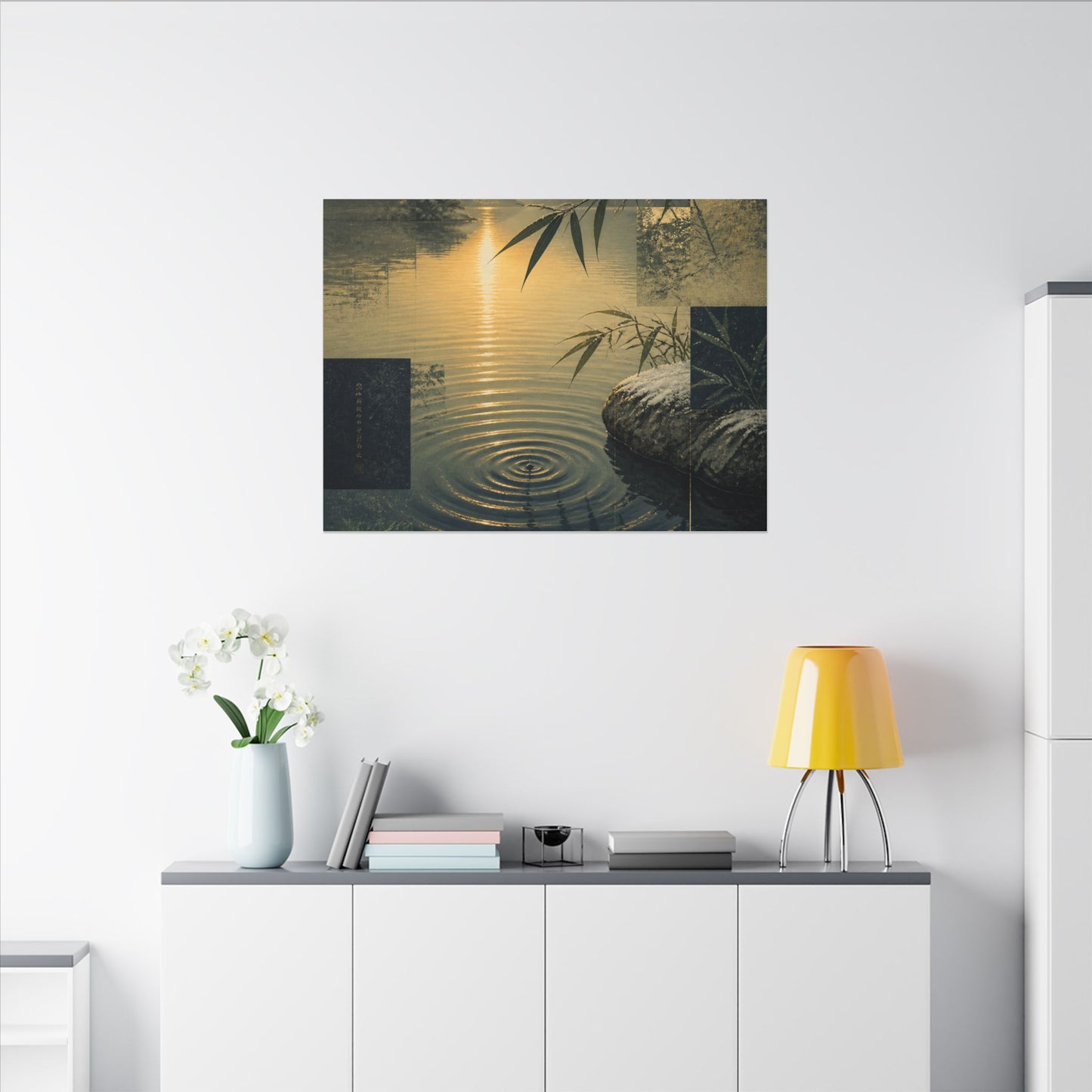 Zen Water Ripple in Golden Hour | Ukiyo E Inspired Canvas Art