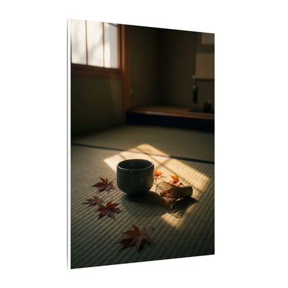 Dark Japandi Tea Ceremony in Golden Hour | Moody Minimal Canvas Art