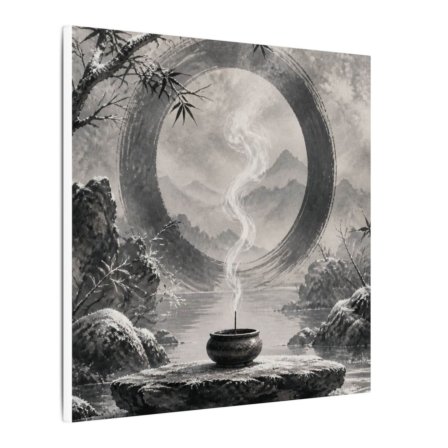 Incense Smoke Canvas Art | Winter Zen Sumi E Art