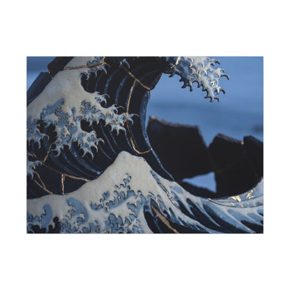 Ocean Wave Canvas Art | Winter Kintsugi Gold Repair Art Art Print