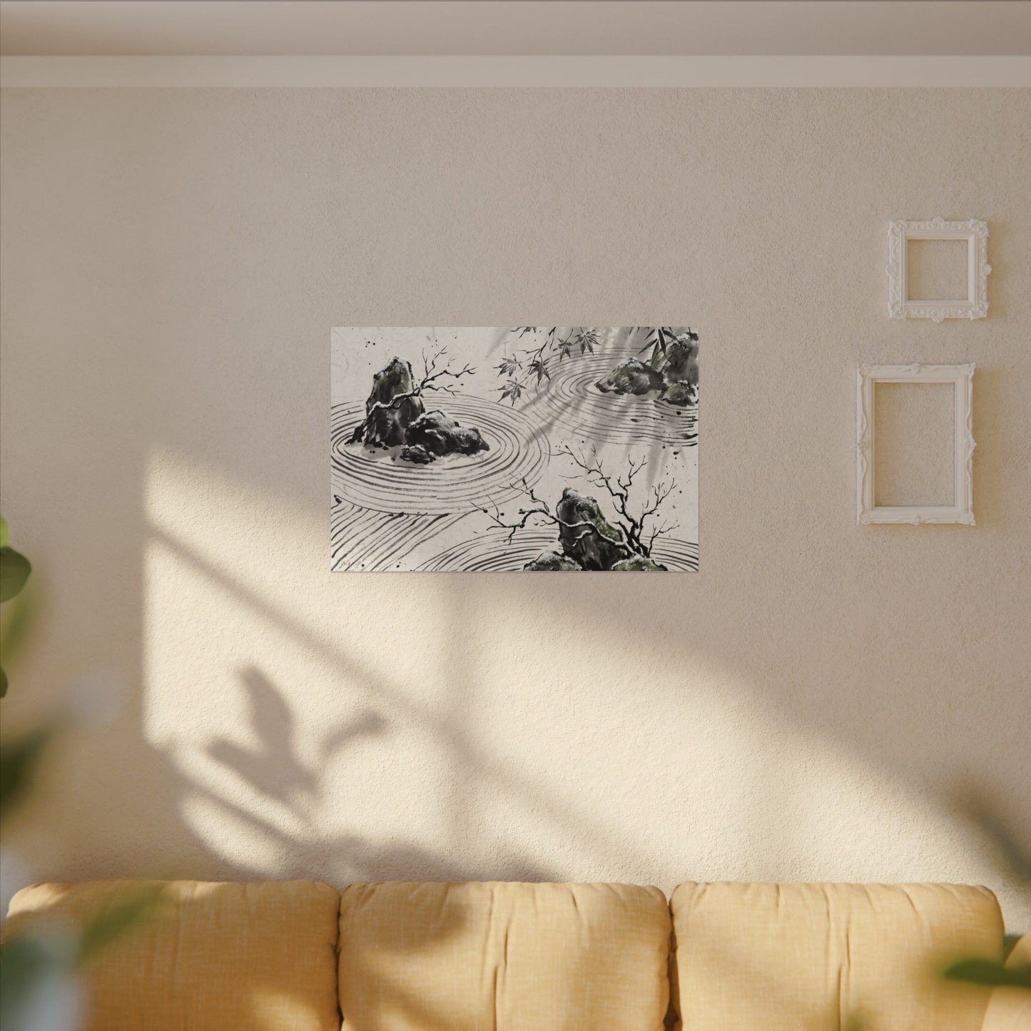 Rock Garden Canvas Art | Winter Zen Sumi E Art