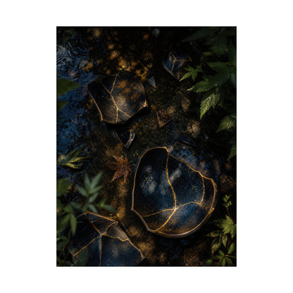 Broken Pottery Wall Art Print | Summer Dark Japandi Shadow Zen Art