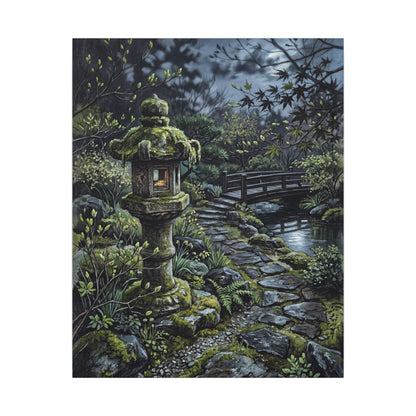 Japandi Stone Lantern in Moonlight | Texture Canvas Art