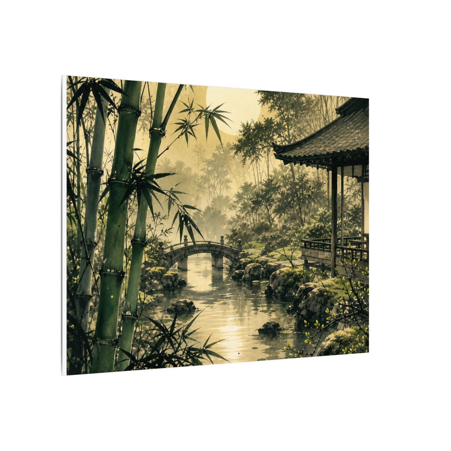 Moonlit Garden Sumi E Canvas Art | Calm Zen Art