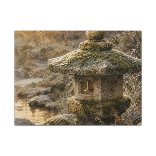 Winter Stone Lantern Watercolor Canvas Art | Earthy Decor