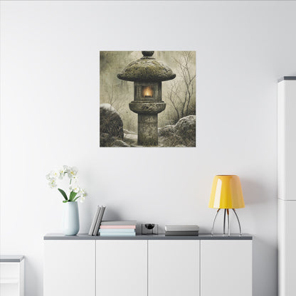 Stone Lantern Winter Canvas Art | Japandi Neutral Design