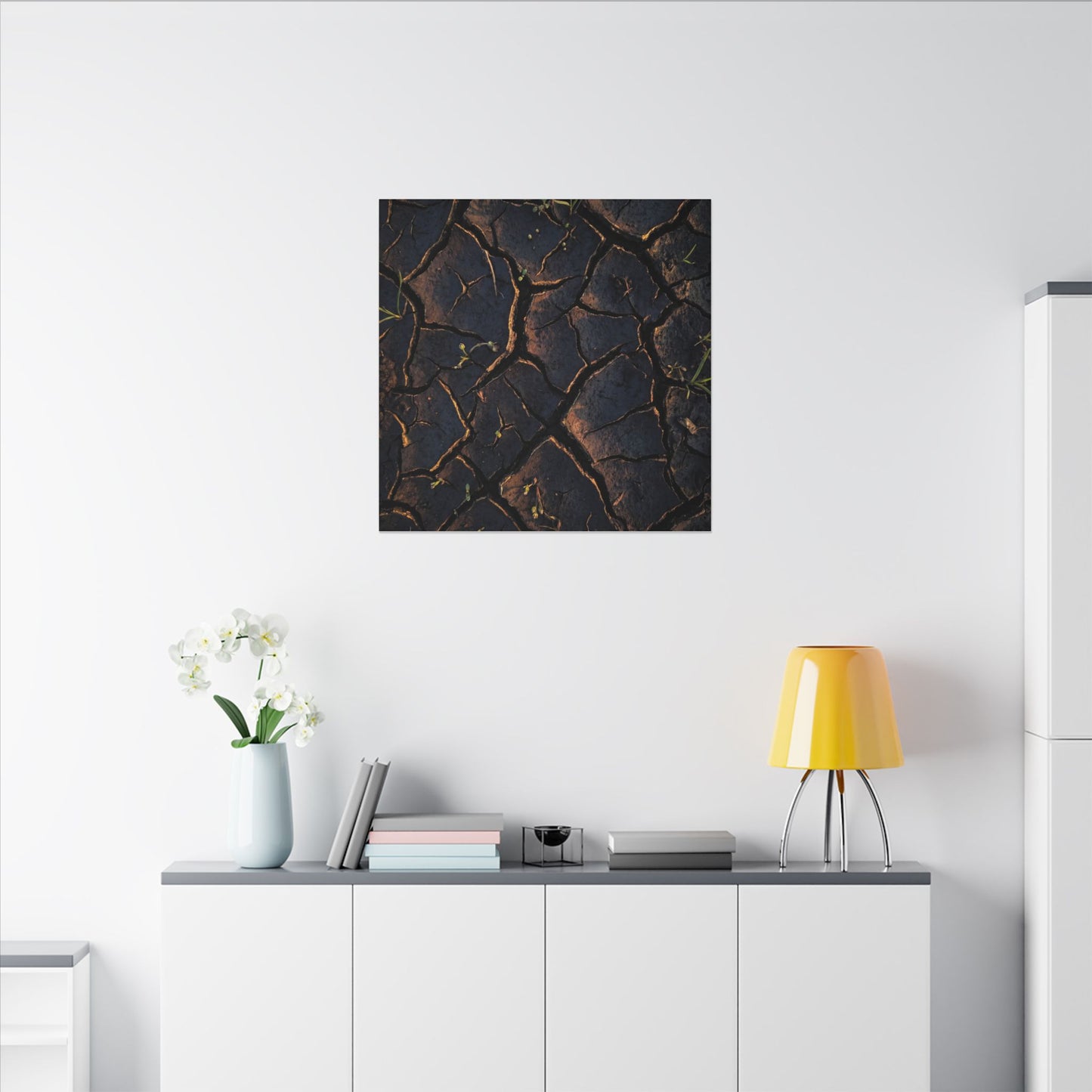 Cracked Earth Moody Minimal Canvas Art | Luxurious Dark Japandi Art