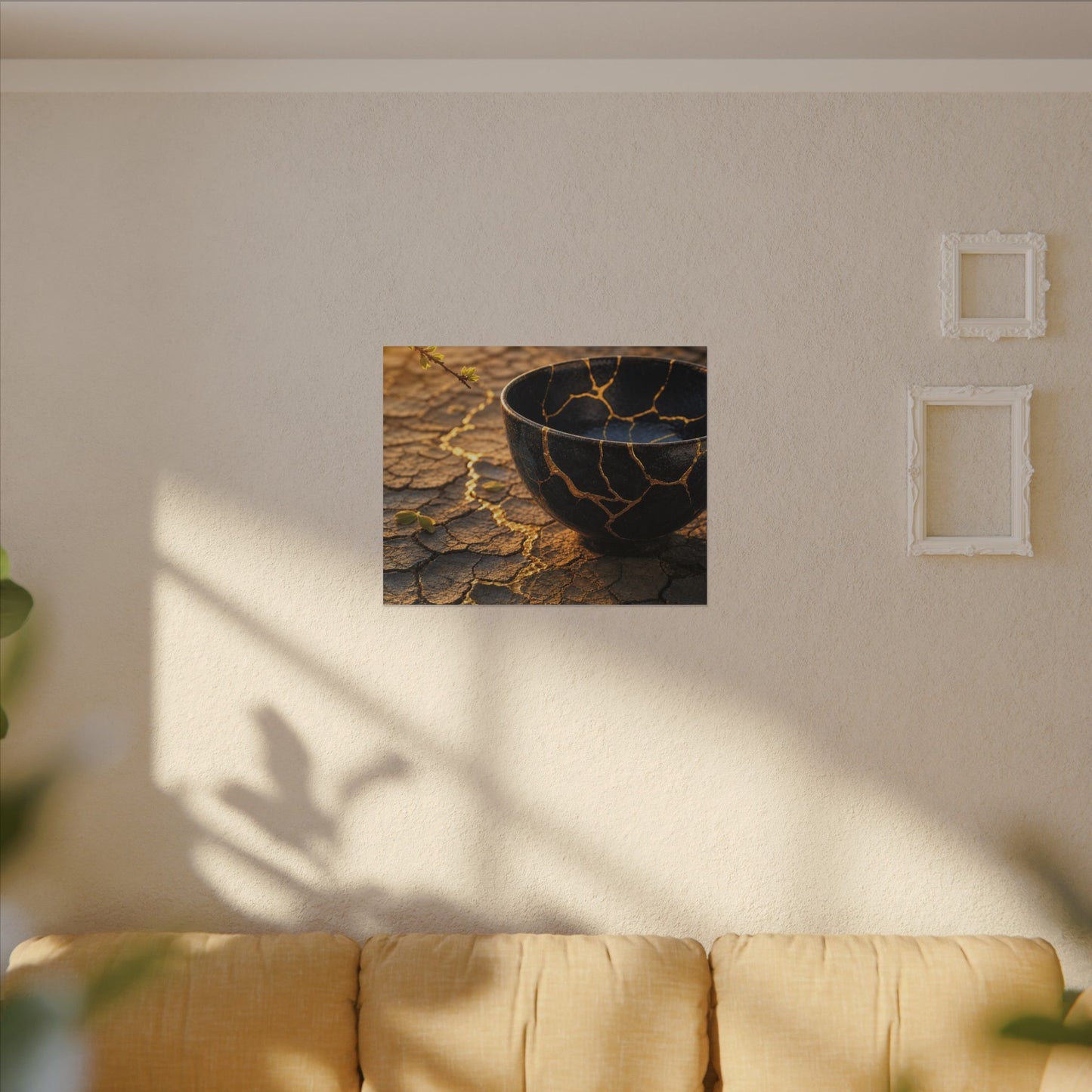 Golden Hour Cracked Earth Canvas Art - Kintsugi Fukinsei