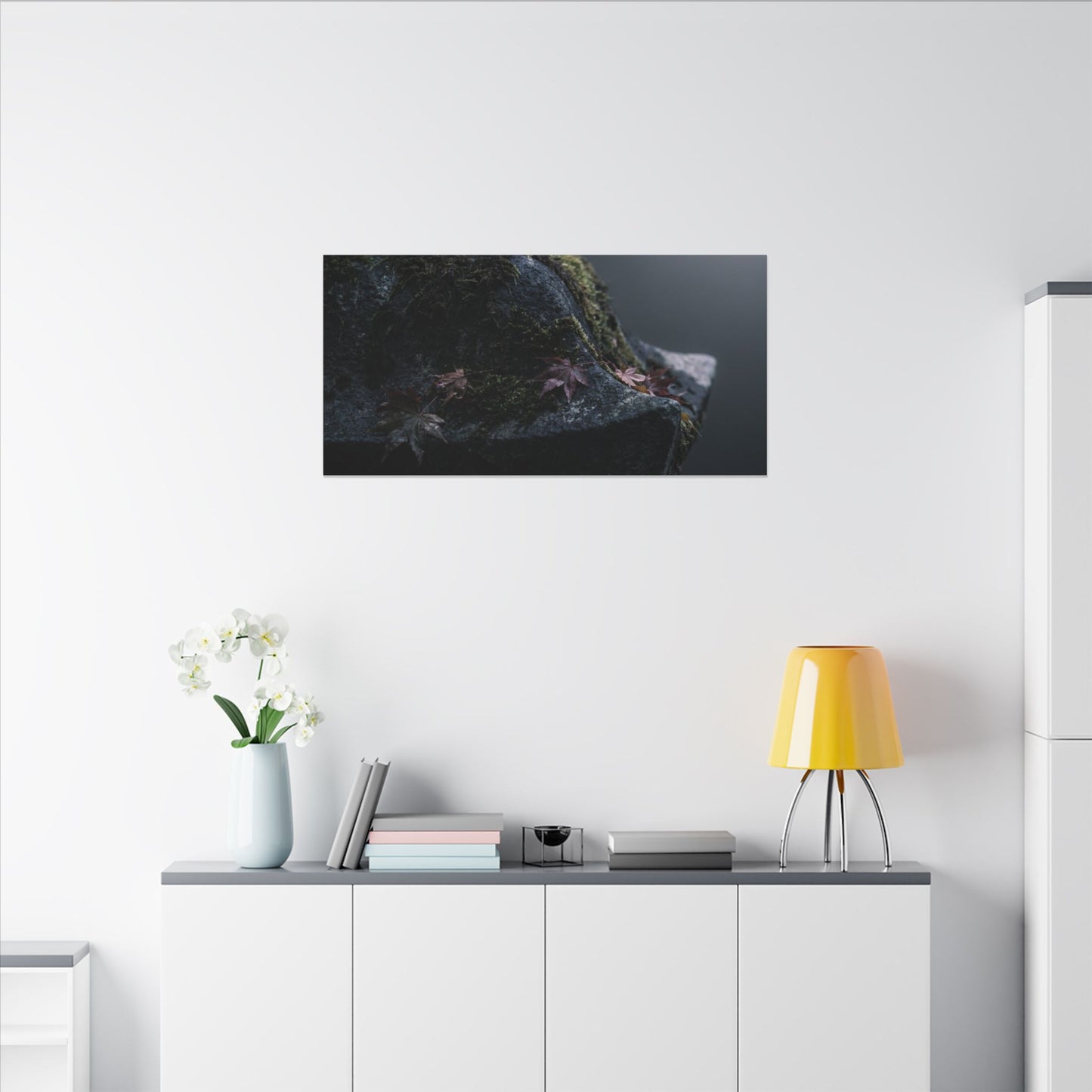 Stone Lantern Moody Minimal Canvas Art | Sophisticated Dark Japandi Art
