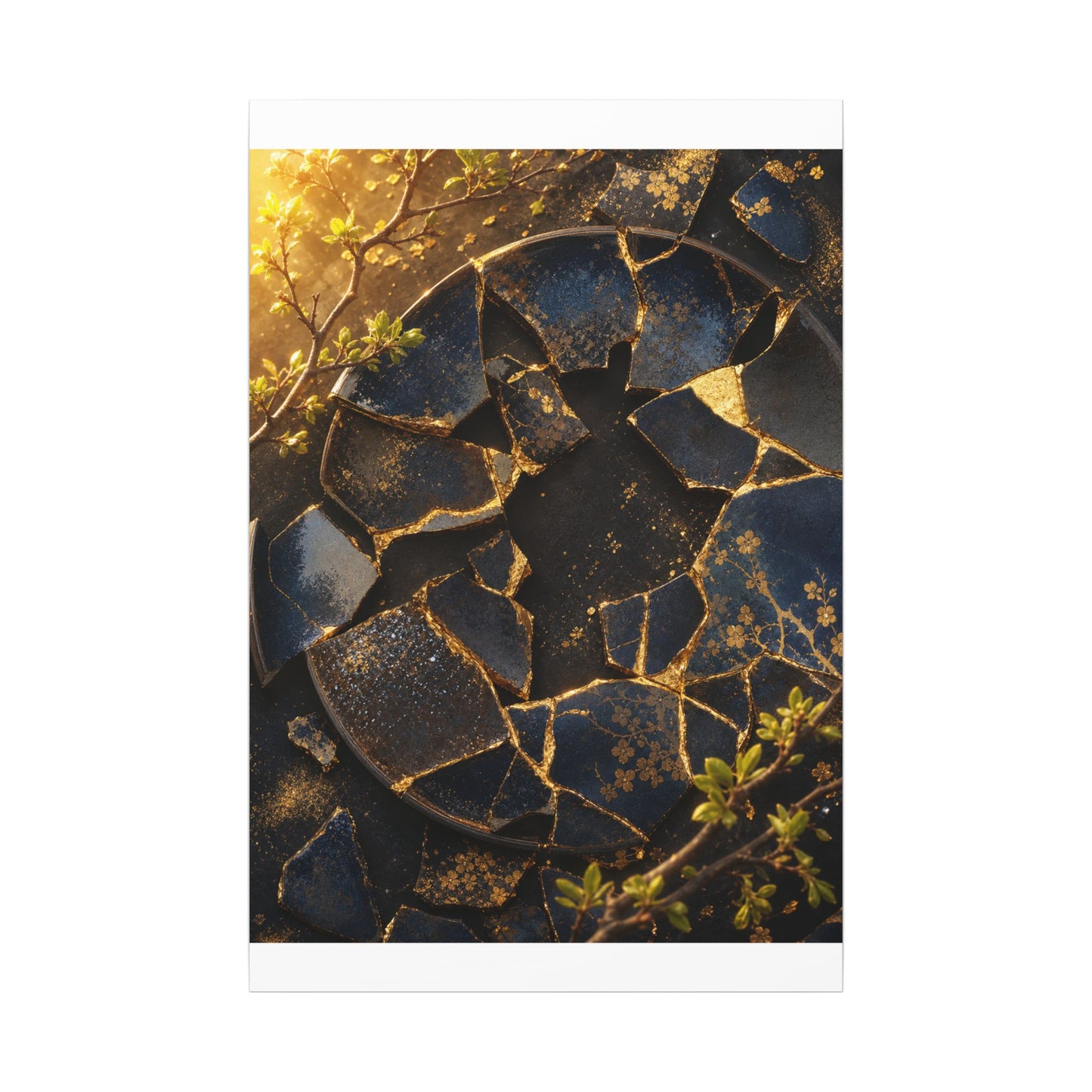 Golden Hour Broken Pottery Canvas Art - Kintsugi Ma