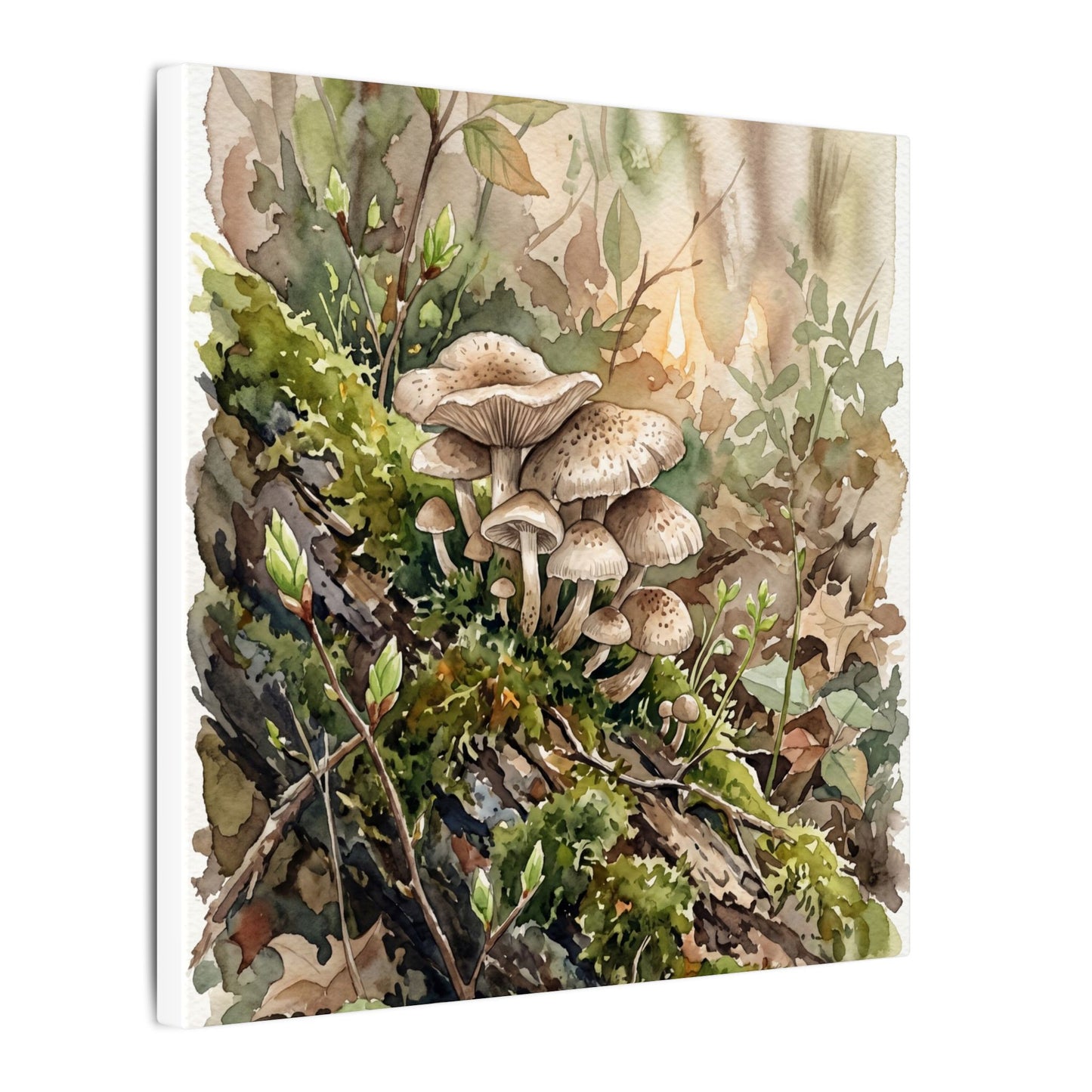 Wild Mushrooms Canvas Art | Spring Japandi Watercolor Art
