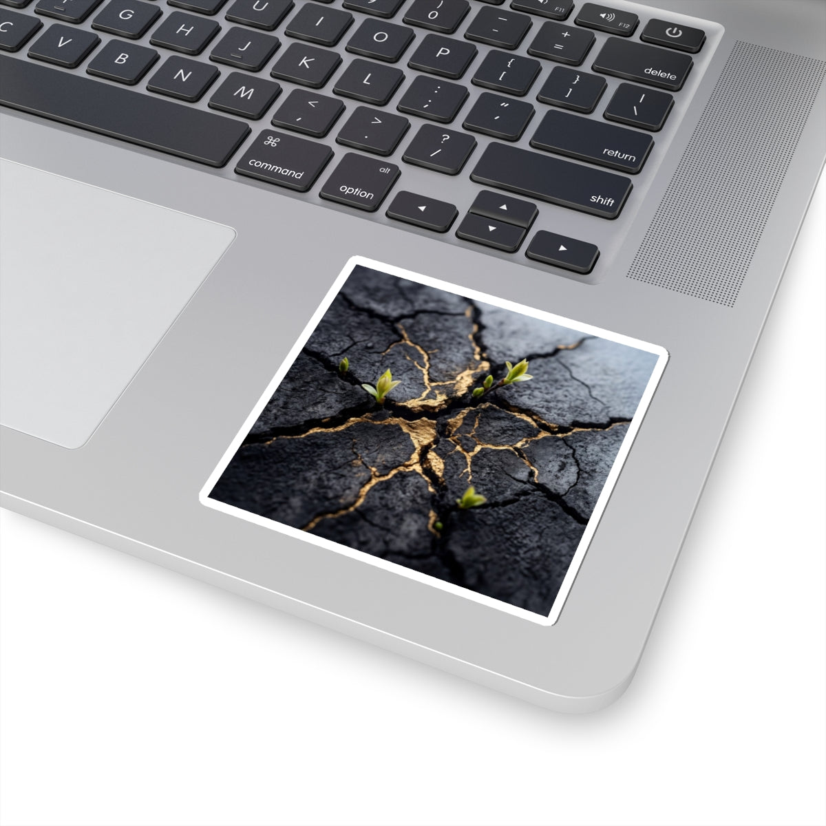 Dark Japandi Cracked Earth in Dawn | Charcoal Ink Sticker