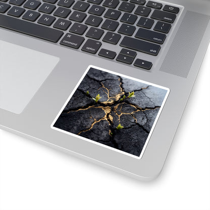 Dark Japandi Cracked Earth in Dawn | Charcoal Ink Sticker