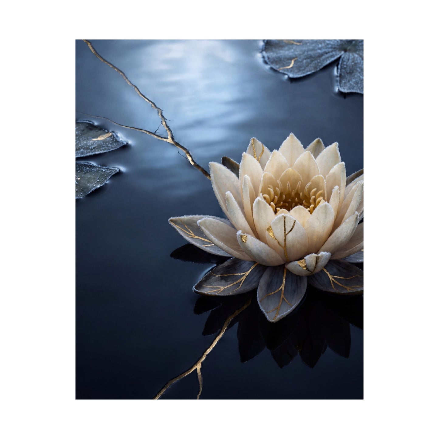 Winter Lotus Flower Gold Vein Wall Art Print | Resilient Decor
