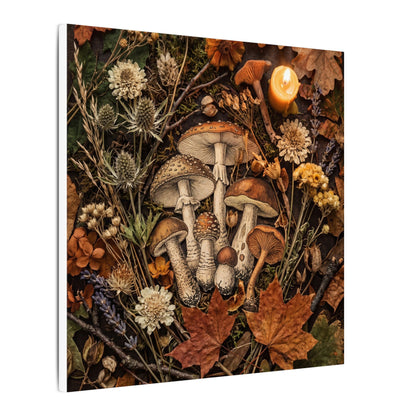 Autumn Dried Flowers Mushroom Illustration Canvas Art | Earthy Decor