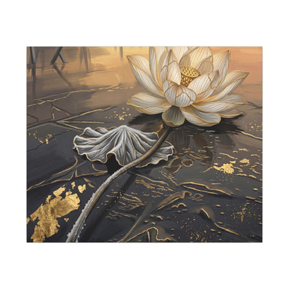 Kintsugi Lotus Flower in Golden Hour | Gold Vein Canvas Art