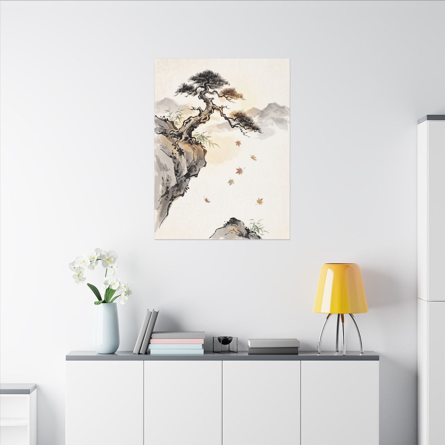 Peaceful Pine Tree Canvas Art - Sumi E Zen