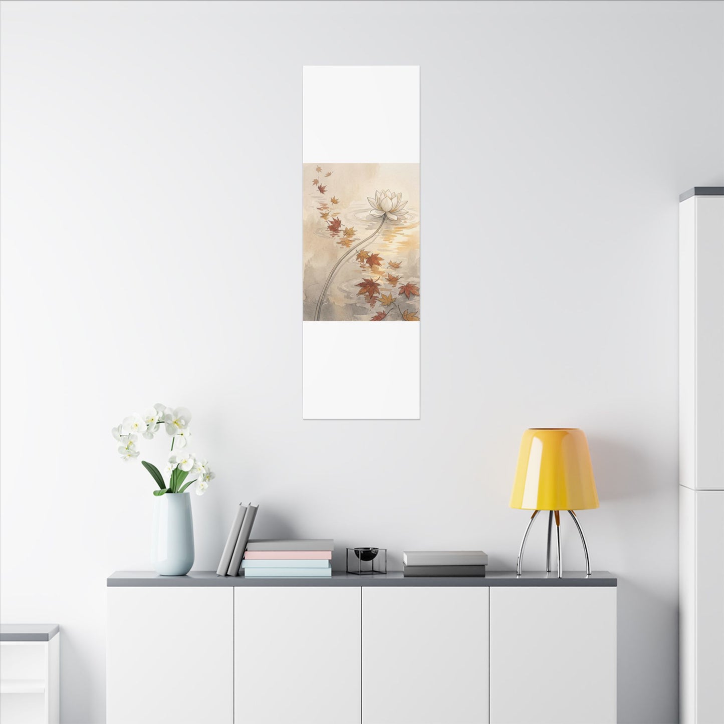 Lotus Flower Canvas Art | Autumn Japandi Minimal Line Art