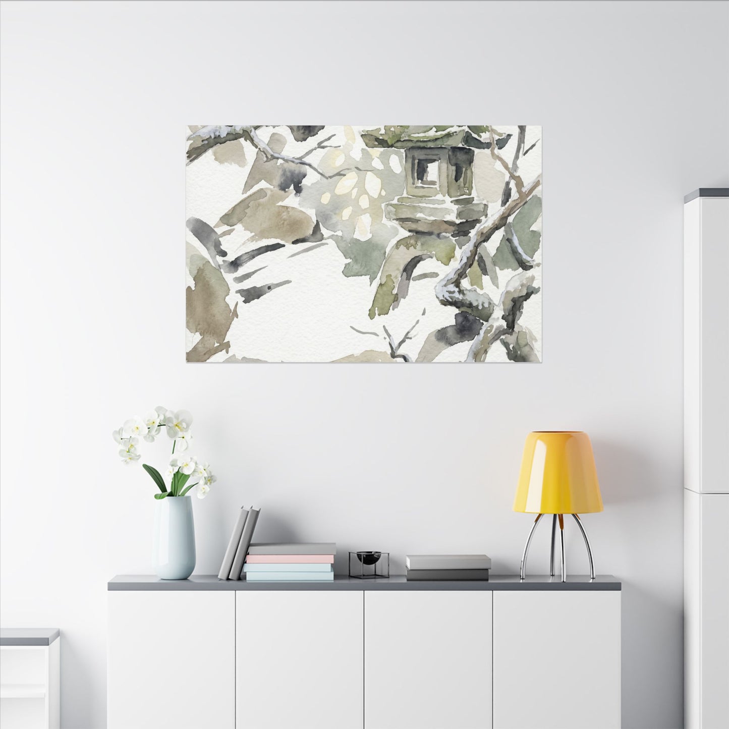 Elegant Stone Lantern Canvas Art - Watercolor Japandi