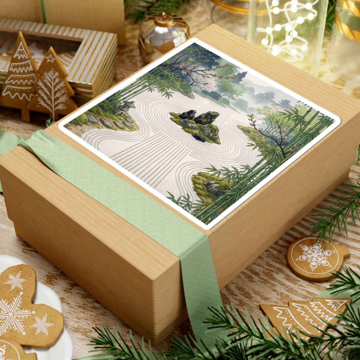 Spring Rock Garden Ukiyo E Inspired Sticker | Serene Decor Art Print