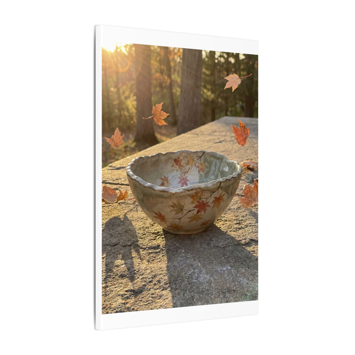 Japandi Ceramic Bowl in Golden Hour | Japanese Pattern Canvas Art