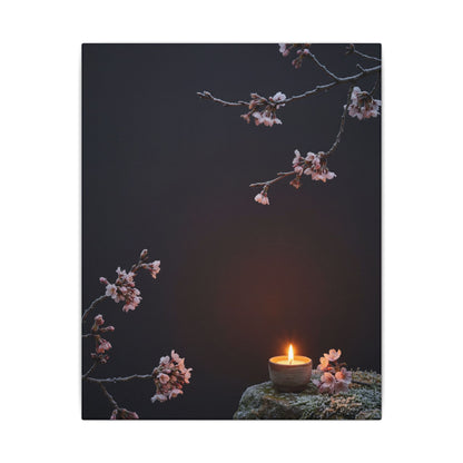 Dark Japandi Cherry Blossom in Candlelight | Moody Minimal Canvas Art