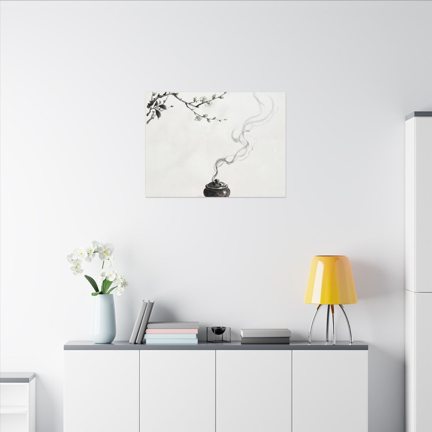 Calm Incense Smoke Canvas Art - Sumi E Zen