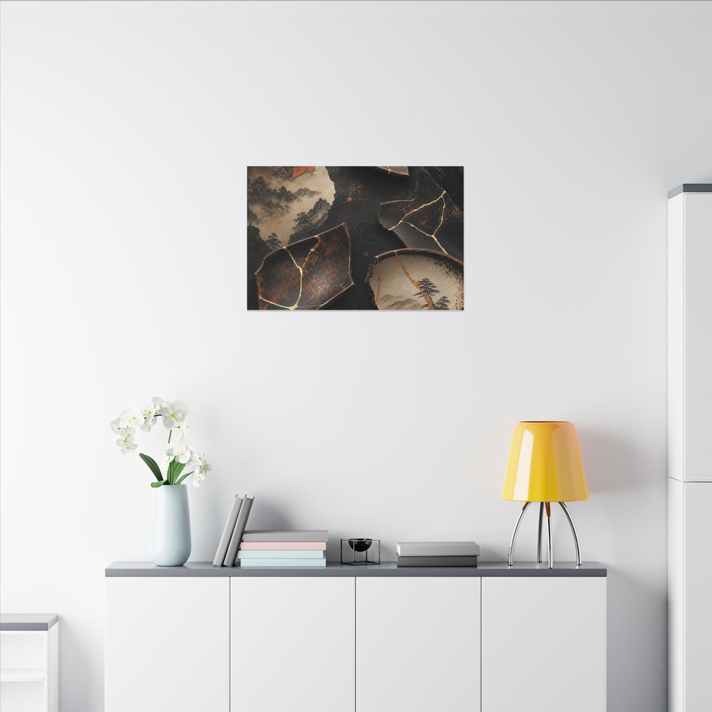 Broken Pottery Gold Vein Canvas Art | Philosophical Kintsugi Art
