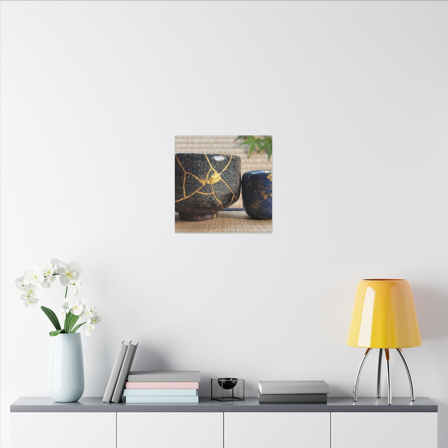 Tea Ceremony Crackle Gold Canvas Art | Philosophical Kintsugi Art