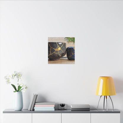 Tea Ceremony Crackle Gold Canvas Art | Philosophical Kintsugi Art