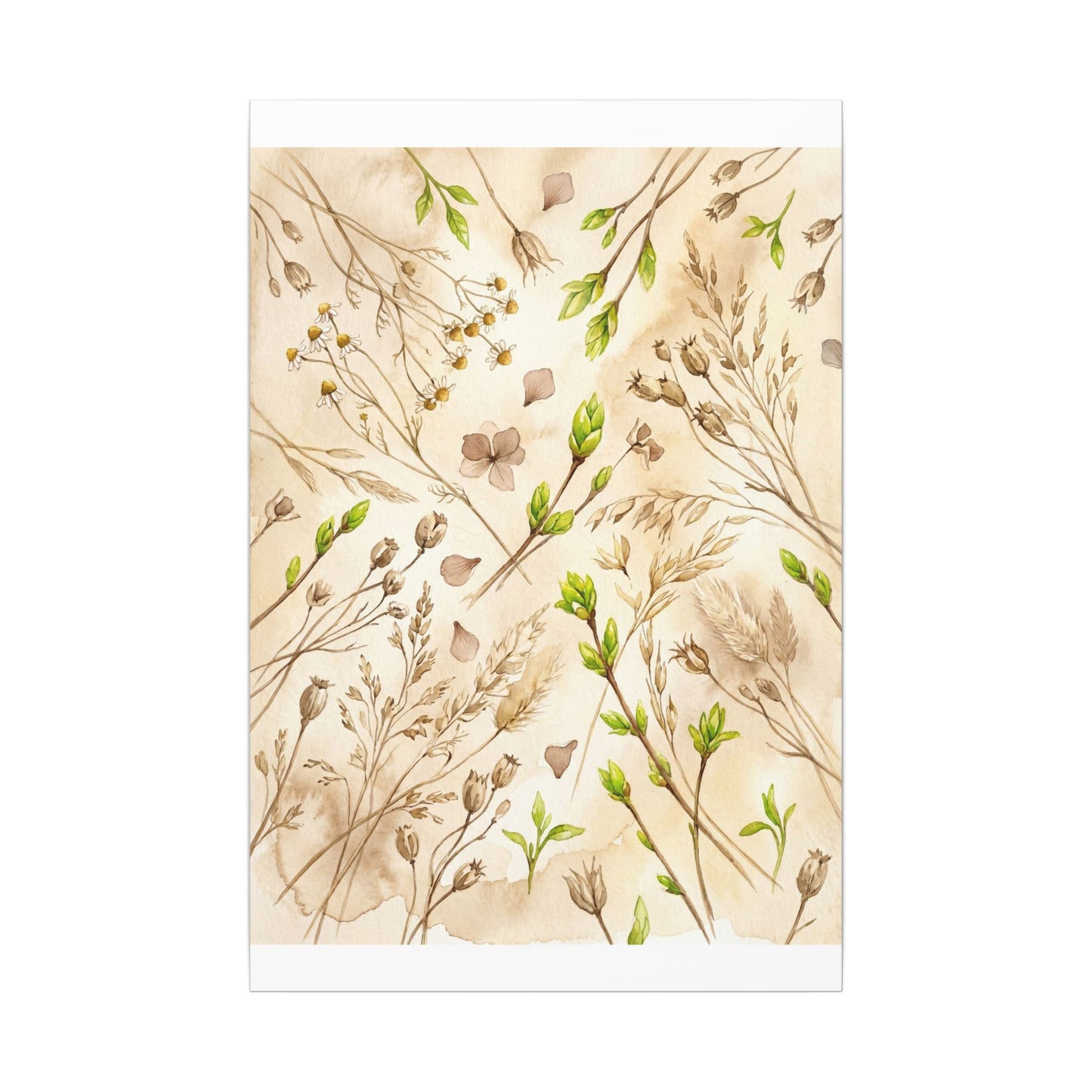 Spring Dried Flowers Watercolor Canvas Art | Earthy Decor