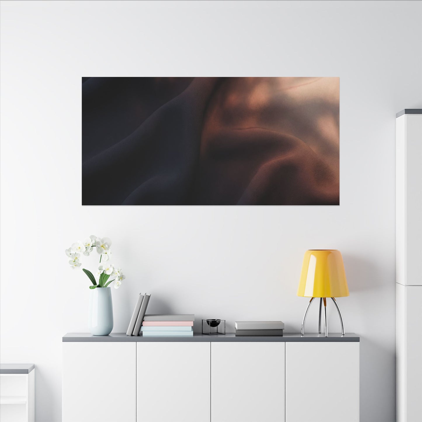 Dark Japandi Silk Drape in Dawn | Shadow Zen Canvas Art