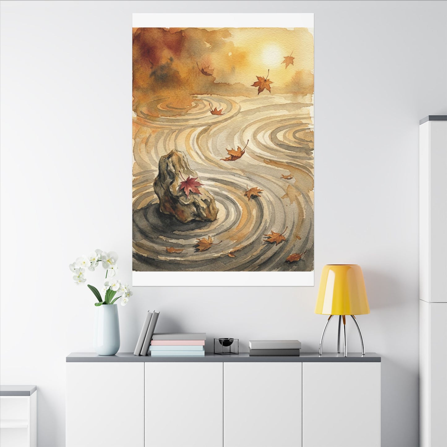 Autumn Rock Garden Watercolor Canvas Art | Neutral Decor