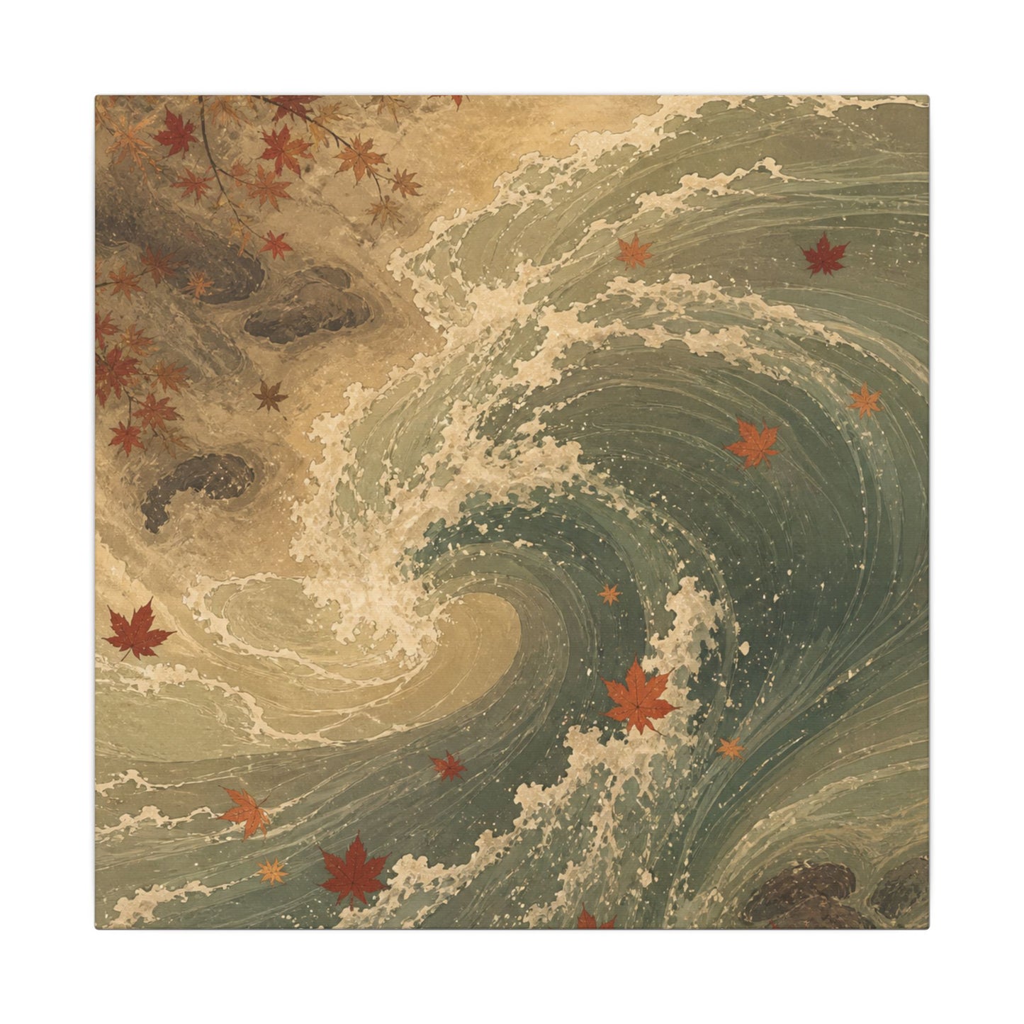 Japandi Ocean Wave in Candlelight | Japanese Pattern Canvas Art
